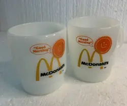 VTG MCDONALD'S MILK GLASS COFFEE TEA MUGS SET ANCHOR HOCKING FIRE KING LOT OF 2