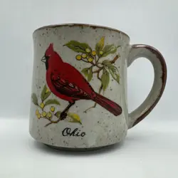 OHIO COFFEE MUG TEA CUP CARDINAL VTG POTTERY GLAZED 