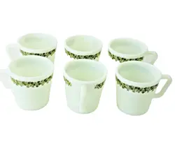 PYREX CRAZY DAISY SPRING BLOSSOM LOT OF 6  MUGS VINTAGE MCM COFFEE CUPS 1410