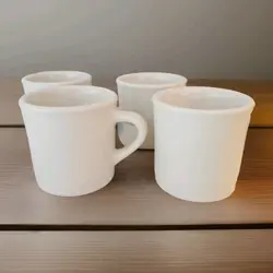 BUFFALO STONEWARE 0407R SET OF FOUR HEAVY OFF WHITE COFFEE DINER MUGS VINTAGE 