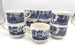 VINTAGE CHURCHILL BLUE WILLOW COFFEE TEA CUPS / MUGS MADE IN ENGLAND 9 AVAILABLE