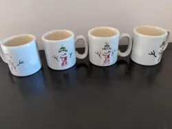VINTAGE HARTSTONE POTTERY USA MINI SNOWMAN MUGS SET OF 4 DUAL SIDED CHRISTMAS