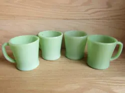 FIRE KING JADEITE D HANDLED COFFEE MUG SET OF 4, VINTAGE RESTAURANT WARE CUP