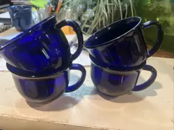 SET OF 4 VTG LIBBY COBALT BLUE TEMPERED GLASS COFFEE MUG CUP 3.5 IN TALL (P19)