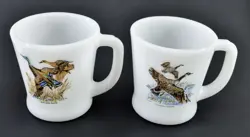VINTAGE LOT OF 2 FIRE KING MALLARD DUCK CANADA GOOSE GAME BIRD COFFEE CUP MUG