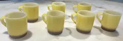 VINTAGE ANCHOR HOCKING FIRE KING YELLOW & BROWN STACKABLE MUGS LOT OF 7 USA MADE