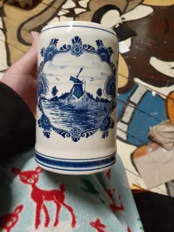 VINTAGE HAND PAINTED DELFT BLUE STEIN BEER MUG MADE IN HOLLAND