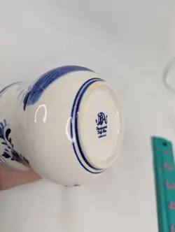 DELFT MUG COFFEE CUP BLUE WHITE DUTCH FLOWER WINDMILL VINTAGE 1984 DALC