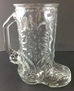 VINTAGE MADE IN MEXICO CLEAR GLASS EMBOSSED BOOT-SHAPED COWBOY BOOT MUG - 6 1/2