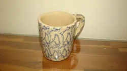 RRP ROSEVILLE POTTERY BLUE SPONGEWARE MUG BLUE VTG 12OZ                        M