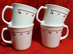 VINTAGE SET OF 4 CORELLE CORNING BURGUNDY ROSE COFFEE CUPS