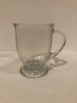 VINTAGE MCM ANCHOR HOCKING LARGE FOOTED CLEAR GLASS COFFEE TEA MUG 16 OUNCES