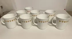 SET OF 8 VINTAGE CORELLE CORNING BUTTERFLY GOLD COFFEE CUPS MUGS
