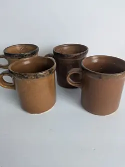 MCCOY POTTERY #1412 CANYON MESA COFFEE CUPS MUGS RUSTIC LOT OF 4 VINTAGE