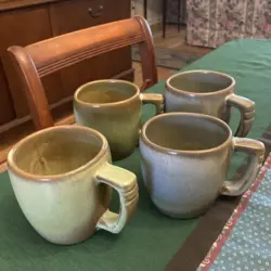 VINTAGE FRANKOMA  BROWN /GREEN 12 OZ COFFEE MUGS SET OF 4