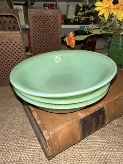 VINTAGE SET OF 3 FIRE KING JADEITE JANE RAY CEREAL SALAD BOWL JADE-ITE