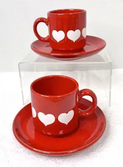 VTG WAECHTERSBACH WEST GERMANY WHITE LG HEART 2 COFFEE CUPS & SAUCERS
