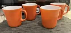 LOT OF 4 VINTAGE PYREX BURNT ORANGE COFFEE MUGS / CUPS