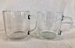 SET OF 2 VINTAGE MCM ARCOROC FRANCE CLEAR GLASS COFFEE MUGS