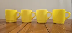 VINTAGE FIRE KING YELLOW D HANDLE MILK GLASS MUG ANCHOR HOCKING SET OF 4