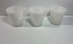 FIRE KING ANCHOR HOCKING WHITE COFFEE MUGS CUPS VINTAGE GLASSWARE USA SET OF 3