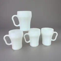 VTG MCM ANCHOR HOCKING MILK GLASS FIRE KING SODA GLASS MUGS - SET OF 4