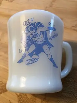 VINTAGE FIRE KING BATMAN MUG BY ANCHOR HOCKING IN LIGHT BLUE
