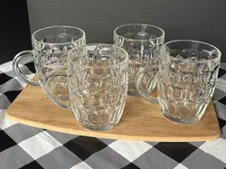 4 VINTAGE ARCOROC FRANCE BRITANNIA 20 OZ THUMBPRINT GLASS BEER MUGS