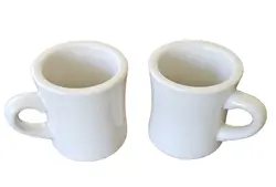 2 VINTAGE DINER RESTAURANT WARE HEAVY DELCO ATLANTIC CHINA WHITE COFFEE MUGS CUP