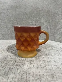 VINTAGE ANCHOR HOCKING FIRE KING KIMBERLY ORANGE DIAMOND COFFEE MUG CUP