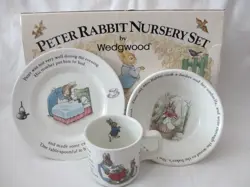 VINTAGE PETER RABBIT 3 PIECE NURSERY SET WEDGWOOD MUG, PLATE & BOWL NEW IN BOX