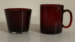 VINTAGE ARCOROC FRANCE ~ RUBY RED GLASS COFFEE /  CUP / MUG  ~ MADE IN FRANCE.