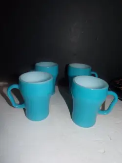 4 VINTAGE FIRE KING MUG CUP BLUE SODA FOUNTAIN GLASS ANCHOR HOCKING OVEN PROOF