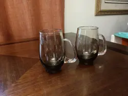 VINTAGE LIBBEY TEMPO TAWNY HANDLE GLASSES SMOKED BROWN BEER MUG TANKARD 1960S