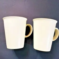 2 DENBY LANGLEY IVORY COFFE MUGS MADE IN ENGLAND VTG 4 INCH TALL