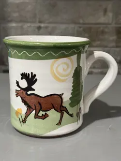HANDMADE CARIBOU COFFEE MUG / CUP MOOSE MOUNTAINS HIKE RARE VINTAGE