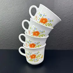 SET 4 VINTAGE CORELLE BY CORNING WILDFLOWER COFFEE TEA CUPS MUGS