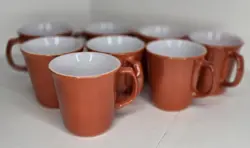 SET OF 8 VINTAGE CORNING PYREX BURNT ORANGE RUST COLOR COFFEE MUG MILK GLASS