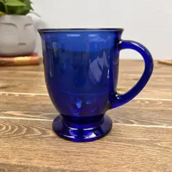 VINTAGE ANCHOR HOCKING USA CAFE COBALT BLUE 5” GLASS MUG 16 OZ.
