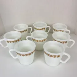 LOT OF 8 VINTAGE PYREX #1410 BUTTERFLY GOLD D HANDLE COFFEE TEA MUG CUP USA MADE