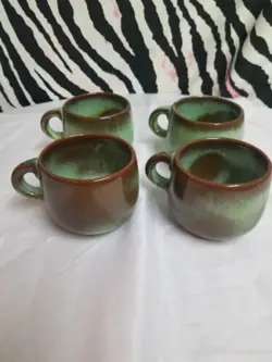 VINTAGE FRANKOMA 4C PRAIRIE GREEN COFFEE CUPS