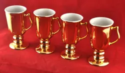 VINTAGE HALL GOLD PLATED IRISH COFFEE CUP FOOTED PEDESTAL MUG #1273 USA