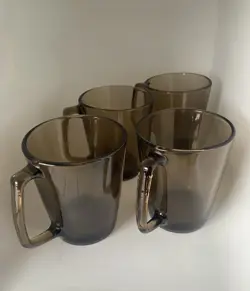 VINTAGE PYREX 1400 SMOKED AMBER GLASS MUG COFFEE CUPS  CORNING NY USA SET OF 4