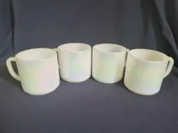 VINTAGE FEDERAL GLASS WHITE MOONGLOW IRIDESCENT COFFEE MUGS SET OF 4