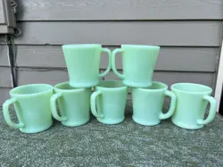 7 VINTAGE FIRE KING JADEITE GLASS COFFEE MUG CUP D-HANDLE ORIGINAL
