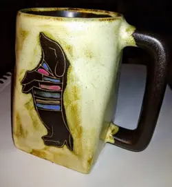 VINTAGE MARA STONEWARE DOGS IN SWEATERS   BROWN SQUARE BOTTOM MUG