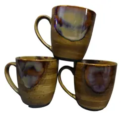 SANGO SPLASH BROWN GLAZED POTTERY 3 COFFEE MUGS NUMBERED 4951 VINTAGE