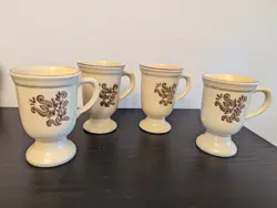 SET OF 4 VINTAGE PFALTZGRAFF VILLAGE STONEWARE PEDESTAL COFFEE CUPS MUGS