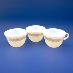 3 VINTAGE PYREX MILK GLASS MUG CUP BROWN WOODLAND DESIGN