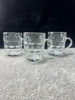 VINTAGE ARCOROC FRANCE BRITANNIA 20 OZ THUMBPRINT GLASS BEER MUGS SET OF 3